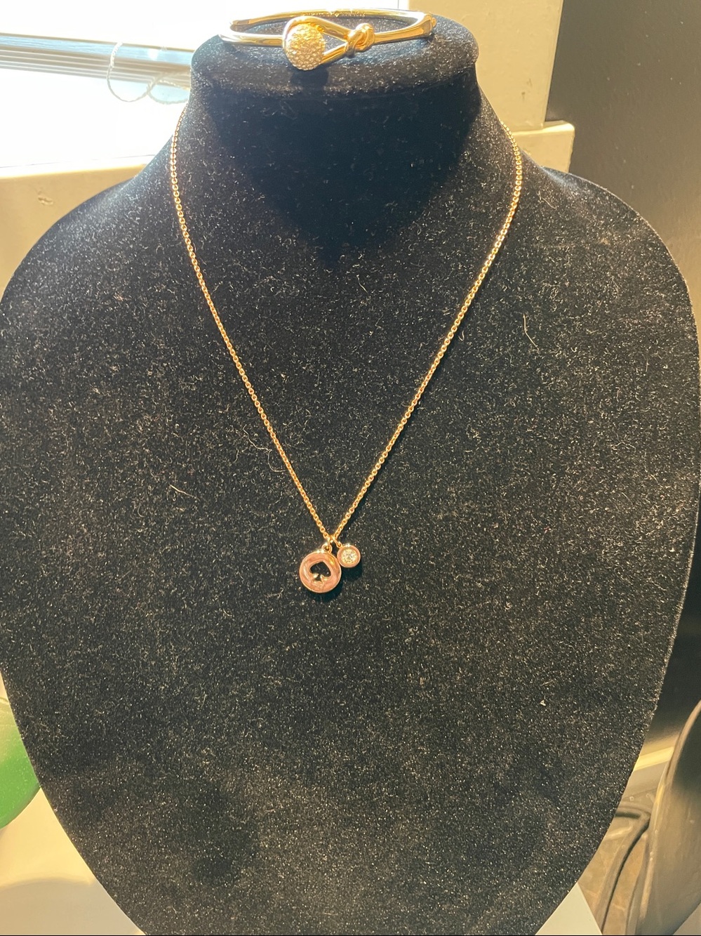 Kate Spade rose coloured necklace, rose, colored, bangle, and gold tone bangle